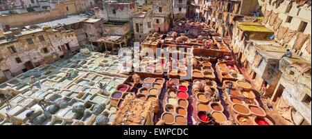 Leather Chouwara Tannery, Fez Medina, Morocco, Africa Stock Photo