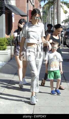 Kendall Jenner and Kylie Jenner go for a quick yogurt run in Beverly Hills  Featuring: Kendall Jenner, Kylie Jenner Where: Los Angeles, California, United States When: 28 Apr 2015 C Stock Photo