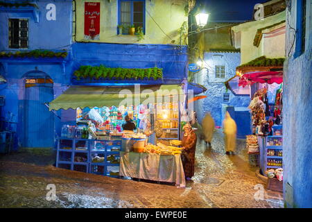 Blue painted walls in old medina of Chefchaouen, Morocco, Africa Stock Photo