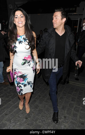 Celebrities leaving Gigi's restaurant in Mayfair  Featuring: Casey Batchelor Where: London, United Kingdom When: 28 Apr 2015 C Stock Photo