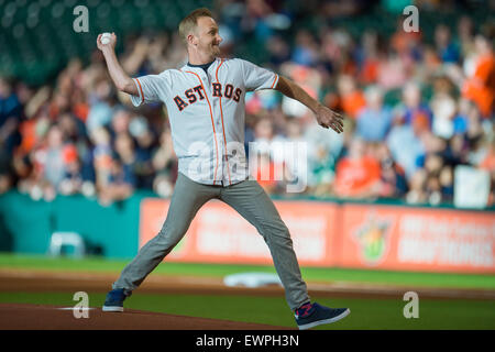 Houston, TX, USA. 29th June, 2015. Actor Eric Ladin throws out the first pitch prior to a Major League Baseball game between the Houston Astros and the Kansas City Royals at Minute Maid Park in Houston, TX. Trask Smith/CSM/Alamy Live News Stock Photo