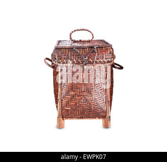 Weaving bamboo baskets isolated on white background. Stock Photo