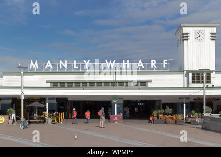 Manly, Australia-June 5th 2015: Entrance to Manly Wharf ferry terminal. Thousands of commuters use the ferry each day. Stock Photo