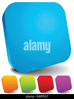 3d rounded squares. Empty icon, button backgrounds. Set of 6 colors ...