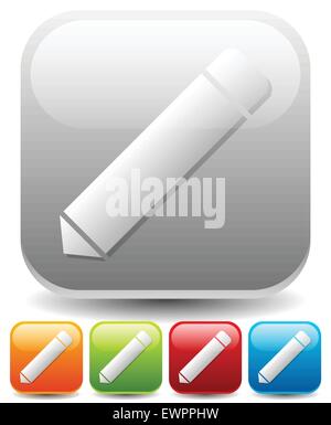 Pencil icons. Pencil icons with symbols on rounded squares. 5 colors. Stock Vector