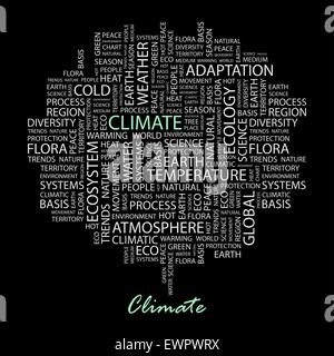 CLIMATE. Word cloud illustration. Tag cloud concept collage. Stock Vector