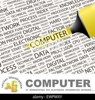 COMPUTER. Word cloud illustration. Tag cloud concept collage. Stock Vector