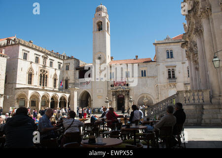 sponza palace & clock tower, luza square, old city dubrovnik, croatia Stock Photo