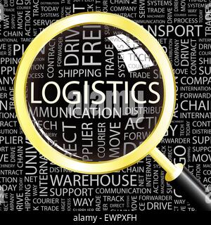 LOGISTICS. Background concept wordcloud illustration. Print concept word cloud. Graphic collage. Stock Vector