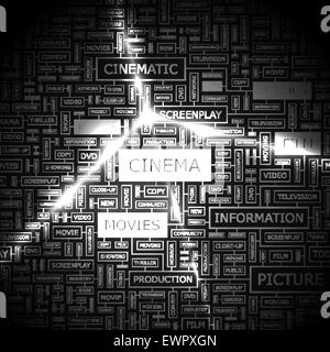 CINEMA. Background concept wordcloud illustration. Print concept word cloud. Graphic collage. Stock Vector