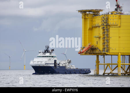 Topside of offshore HVDC converter platform, DolWin Alpha, in the ...