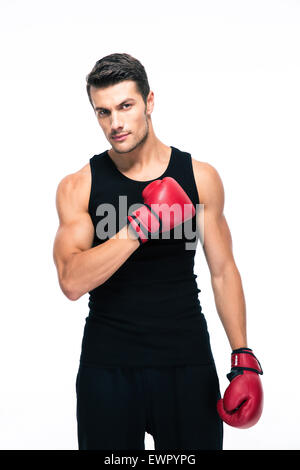 Handsome sports man with boxing gloves isolated on a white background. Looking at camera Stock Photo