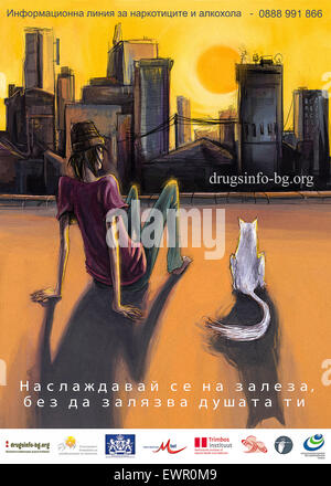 Poster from the Bulgarian National Drugs and Alcohol Helpline and website released in 2009. See description for more information. Stock Photo