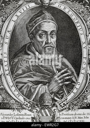 Pope Gregory XV (1554-1623). Born Alessandro Ludovisi. Engraving by Peter Isselburg (1580-ca.1630). Stock Photo