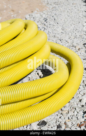 Flexible corrugated plastic pipe on the construction site Stock Photo