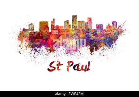 St Paul skyline in watercolor splatters with clipping path Stock Photo