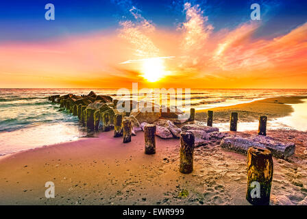 Colourful sunset on a beach. Stock Photo