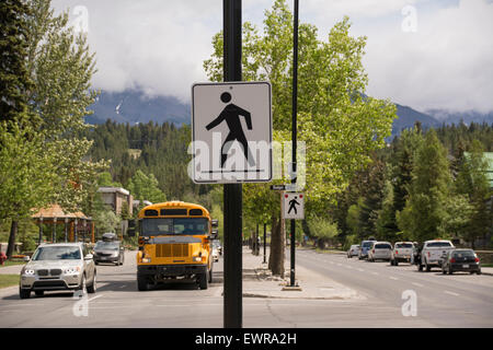 Pedestrian Crossings along Banff Avenue, Banff National Park, Canada Stock Photo