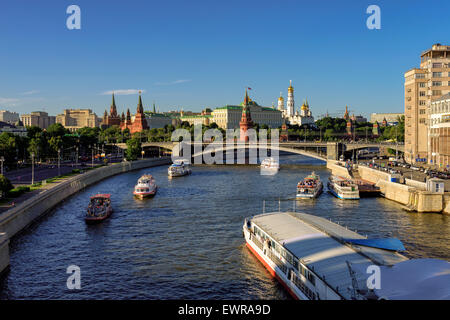 Moscow river, summer ships traffic near the Kremlin, Moscow, Russia Stock Photo