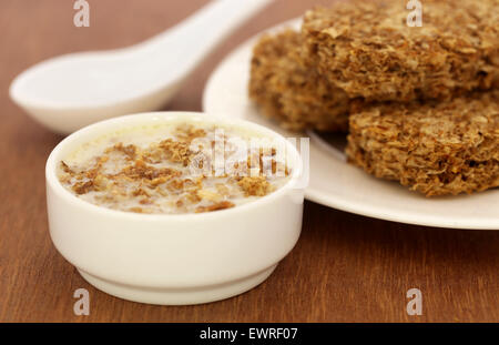 Close up of cookies made from oats in milk Stock Photo