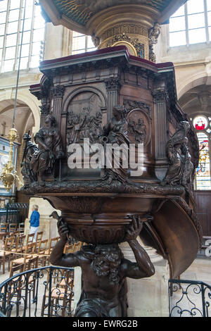Inside Church,eglise Saint Etienne du Mont.Near Pantheon,Paris,France.Shrine of Ste Genevieve,patron saint of Paris. Stock Photo