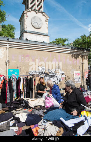 Secondhand goods at flea market,Marche,Place d'Aligre,Paris,France. Stock Photo