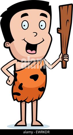 A happy cartoon caveman boy standing and smiling. Stock Vector