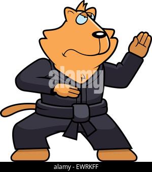 A cartoon cat doing karate in a gi. Stock Vector