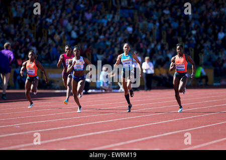 Allyson FELIX, Dina ASHER-SMITH, Anthonique STRACHAN, Jeneba TARMOH, Jessica YOUNG, Women's 200m, IAAF Diamond League 2015, Alexander Stadium, Birmingham, UK, 7th June 2015. Stock Photo