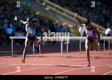 Dawn HARPER-NELSON & Tiffany PORTER Women's 100m Hurdles, IAAF Diamond League 2015, Alexander Stadium, Birmingham, UK, 7th June 2015. Stock Photo