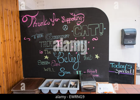 Educational information noticeboard at solar panel roof restaurant at  CAT ,Machynlleth,Powys,Wales,U.K. Stock Photo