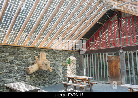 Solar panel roof Restaurant at CAT,Machynlleth,Powys,Wales,Machynlleth,Powys,Wales,Britain,GB,UK Stock Photo
