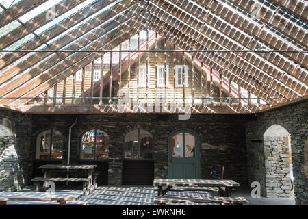 Solar panel roof Restaurant at CAT,Machynlleth,Powys,Wales,Machynlleth,Powys,Wales,Britain,GB,UK Stock Photo