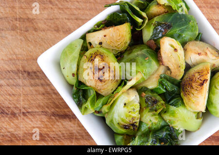Roasted brussels sprouts with bacon Stock Photo