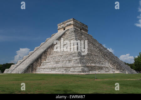 Chichen Itza, Mexico with no tourists, Mayan Temple Stock Photo