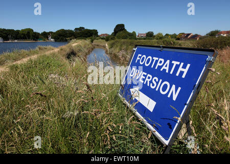 Footpath diversion sign on the Solent Way near Lymington Stock Photo