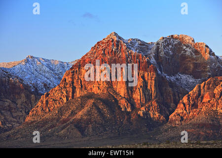 Spring Mountains, Red Rock Canyon National Conservation Area, Spring Mountain Range covered with fresh snow, seen from Red Rock Stock Photo