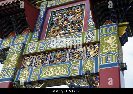 Close-up of the Chinese Arch In Liverpool Chinatown Stock Photo