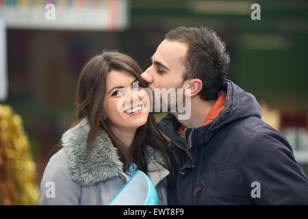 Beautiful Young Couple Shopping For Bowl In Produce Department Of A Grocery Store - Supermarket - Shallow Deep Of Field Stock Photo