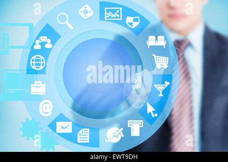 1 indian Business Man Screen Pressing Button Stock Photo