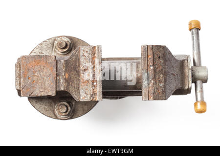 Metal table vise clamp for industrial use with an open jaws isolated on white background Stock Photo