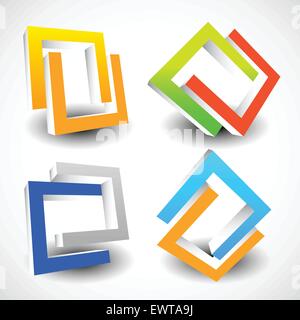 Interlocking colorful U shapes. Generic icons, design elements. Four versions. Stock Vector