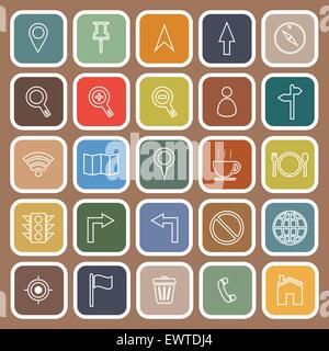 Map line flat icons on brown background, stock vector Stock Vector