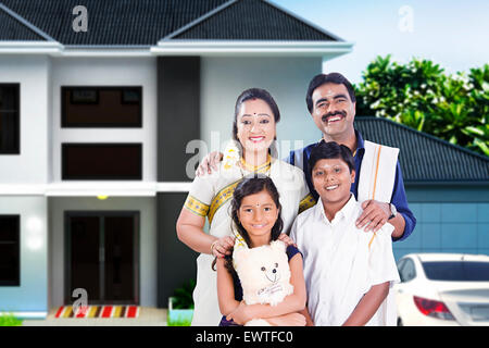 South Indian Parents and son home enjoy Stock Photo