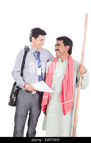 indian rural man and Salesperson loan Decision Stock Photo