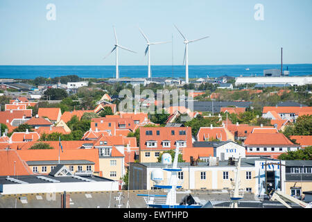 View of town and harbour, Skagen, North Jutland Region, Denmark Stock Photo