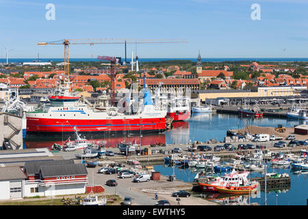 Harbour marina and town view, Skagen Harbour, Skagen, North Jutland Region, Denmark Stock Photo