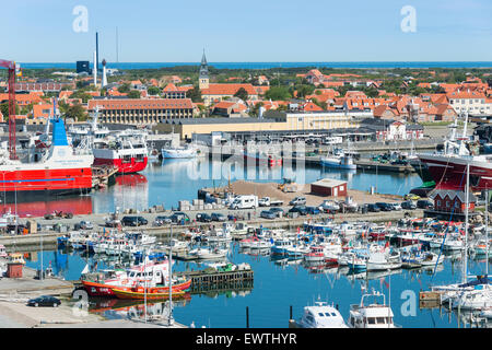 Harbour marina and town view, Skagen Harbour, Skagen, North Jutland Region, Denmark Stock Photo