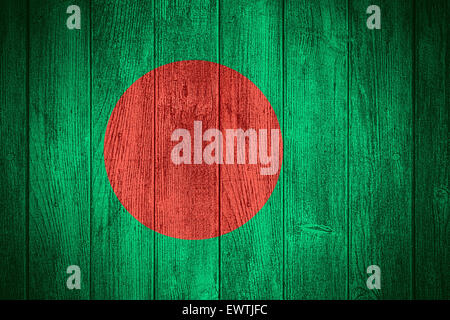 Bangladesh flag or Bangladeshi banner on wooden boards background Stock Photo