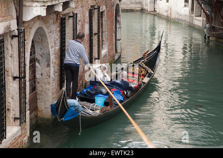 Gondola Trip on Venetian Canal; Venice; Italy Stock Photo